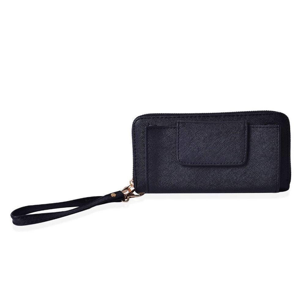 Wallet Strap Clutch Zip Around Black